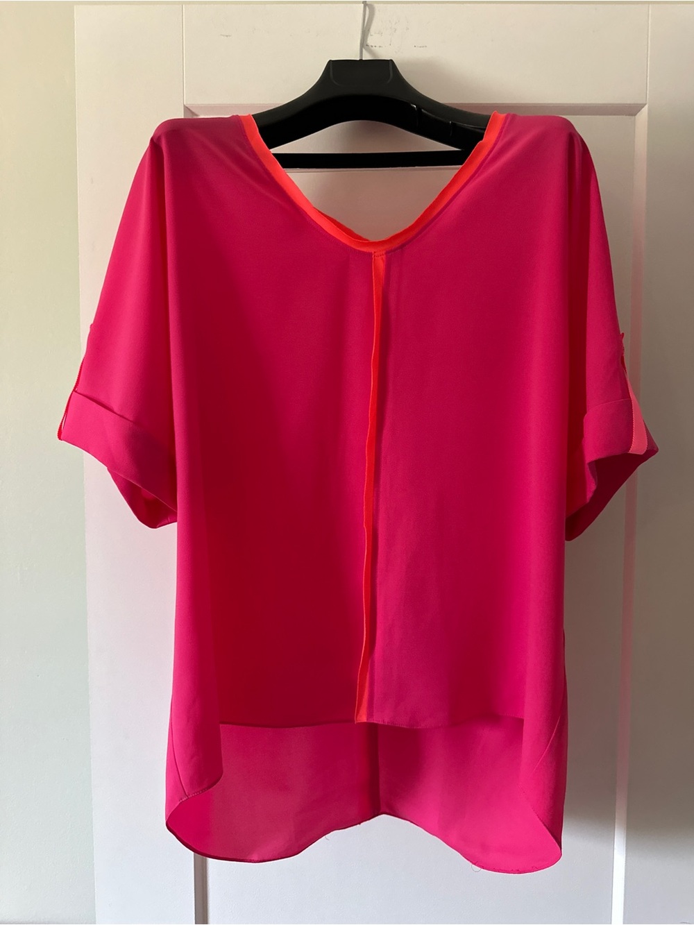 T Tahari Hot Pink Blouse with Orange Trim